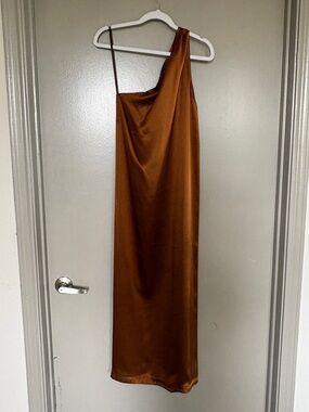 Nehera 100% Silk One-Shoulder Slip Dress in Burnt Copper